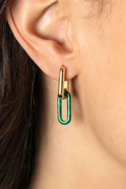 Zinzi 19mm ovale oorbedels in trendy malachiet groen ZICH2455G (zonder oorringen)