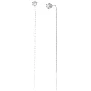 Zinzi 80mm zilveren doortrek oorbellen met chatonzetting 5mm witte zirconia en sierlijk kettinkje ZIO2576