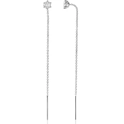 Zinzi 80mm zilveren doortrek oorbellen met chatonzetting 5mm witte zirconia en sierlijk kettinkje ZIO2576