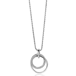 Best Zinzi 26mm zilveren hanger, waarbij twee grote ronde ringen met elkaar verweven zijn. Bezet met witte zirconia's ZIH2431 (zonder collier)