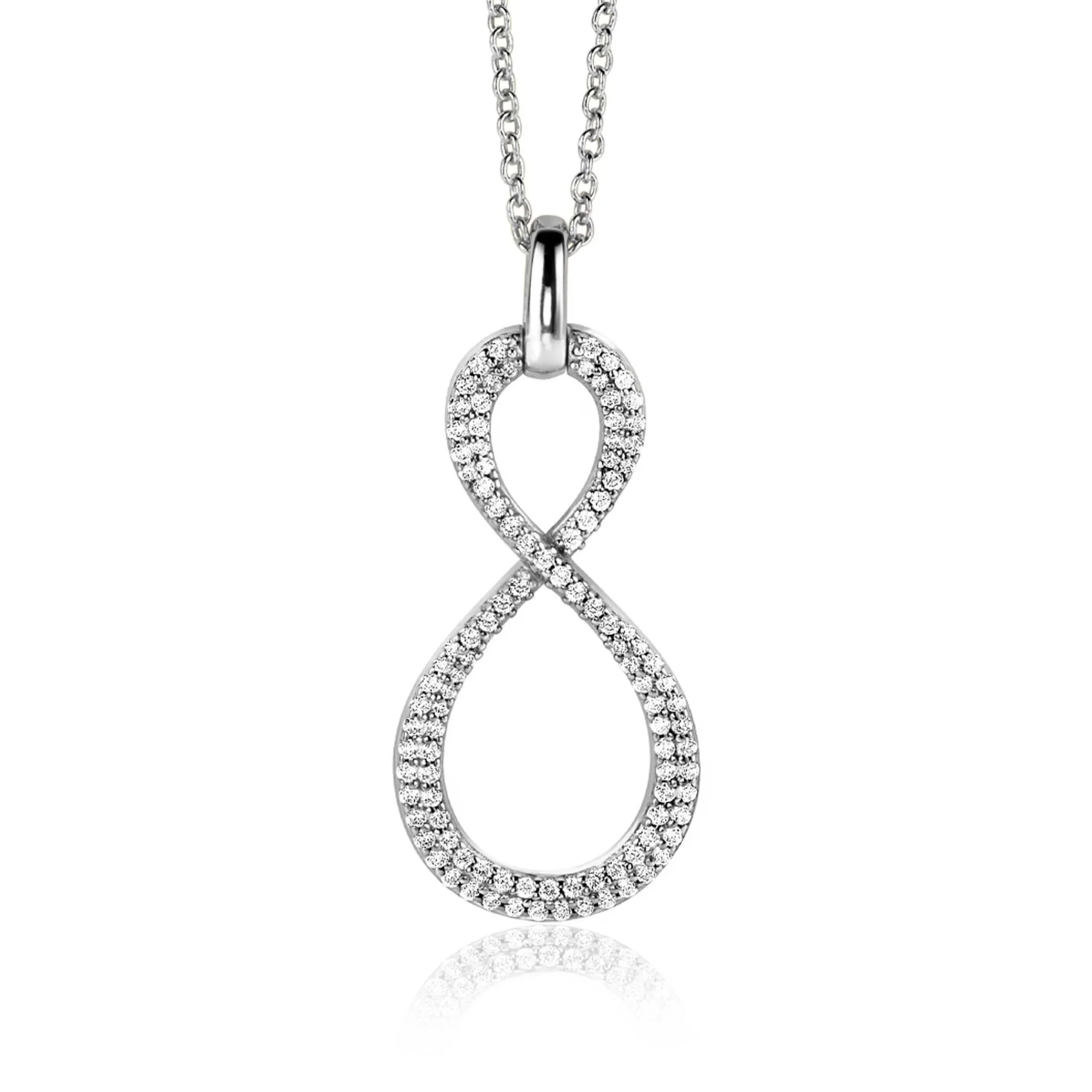 Discount Zinzi 35mm zilveren hanger Infinity bezet met witte zirconia's ZIH2570 (zonder collier)
