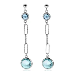 Hot Zinzi 60mm zilveren lange oorstekers 60mm met paperclip-schakels en bezet met licht blauwe en indigo blauwe kleurstenen ZIO2418