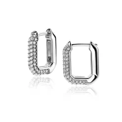 Hot Zinzi 16mm zilveren luxe oorringen 16x3mm achthoekig bezet met witte zirconia's en klapsluiting ZIO2495Z