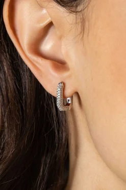 Hot Zinzi 16mm zilveren luxe oorringen 16x3mm achthoekig bezet met witte zirconia's en klapsluiting ZIO2495Z