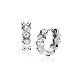 Zinzi 15mm zilveren luxe oorringen met zeshoeksvormen bezet met witte zirconia's en klapsluiting ZIO2543
