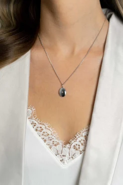 Hot Zinzi 22mm zilveren medaillon ovaal glanzend bezet met witte zirconia ZIH2424 (zonder collier)