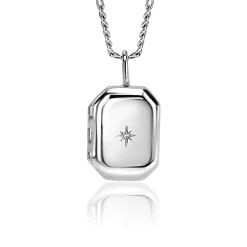 Clearance Zinzi 22mm zilveren medaillon rechthoek glanzend bezet met witte zirconia ZIH2425 (zonder collier)