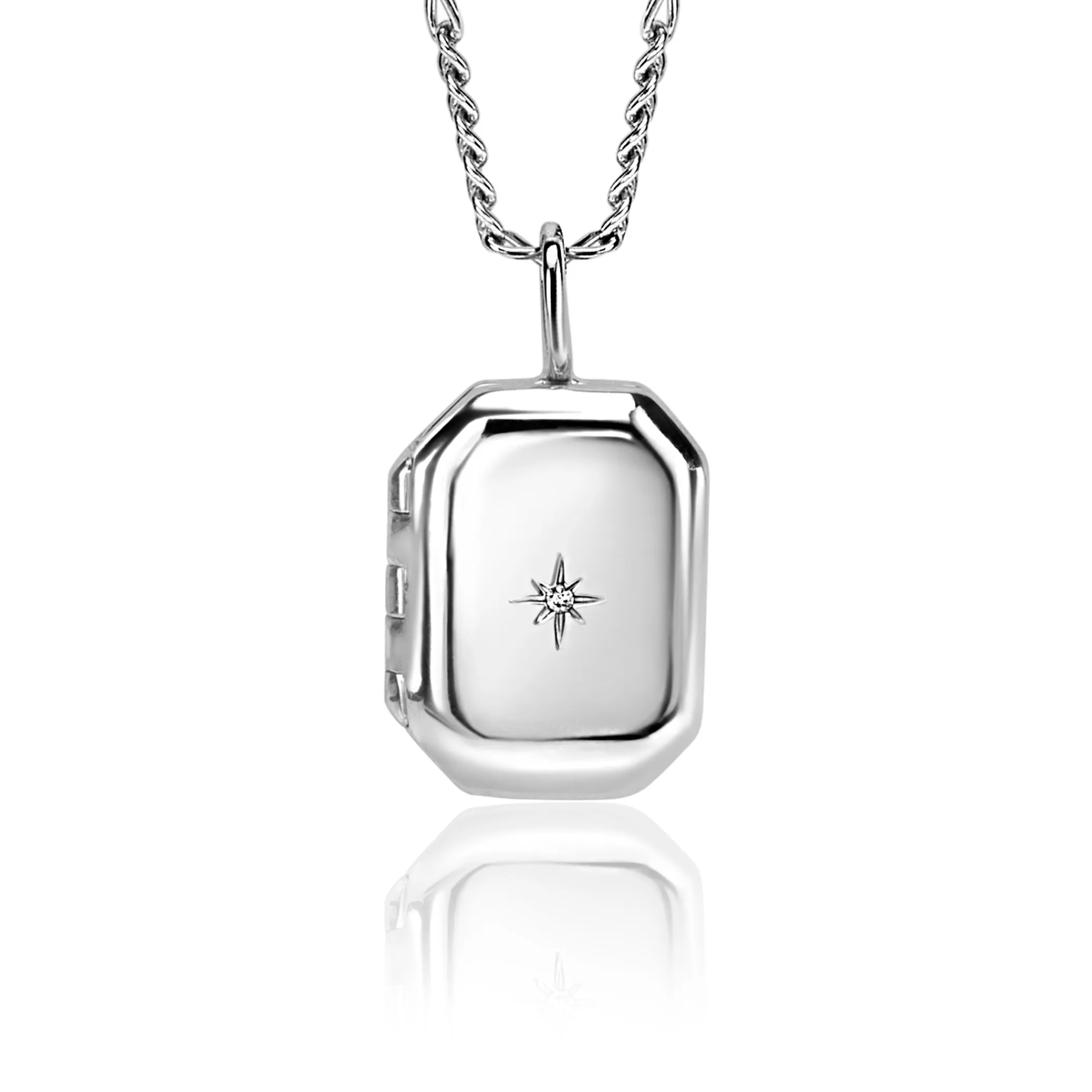Clearance Zinzi 22mm zilveren medaillon rechthoek glanzend bezet met witte zirconia ZIH2425 (zonder collier)