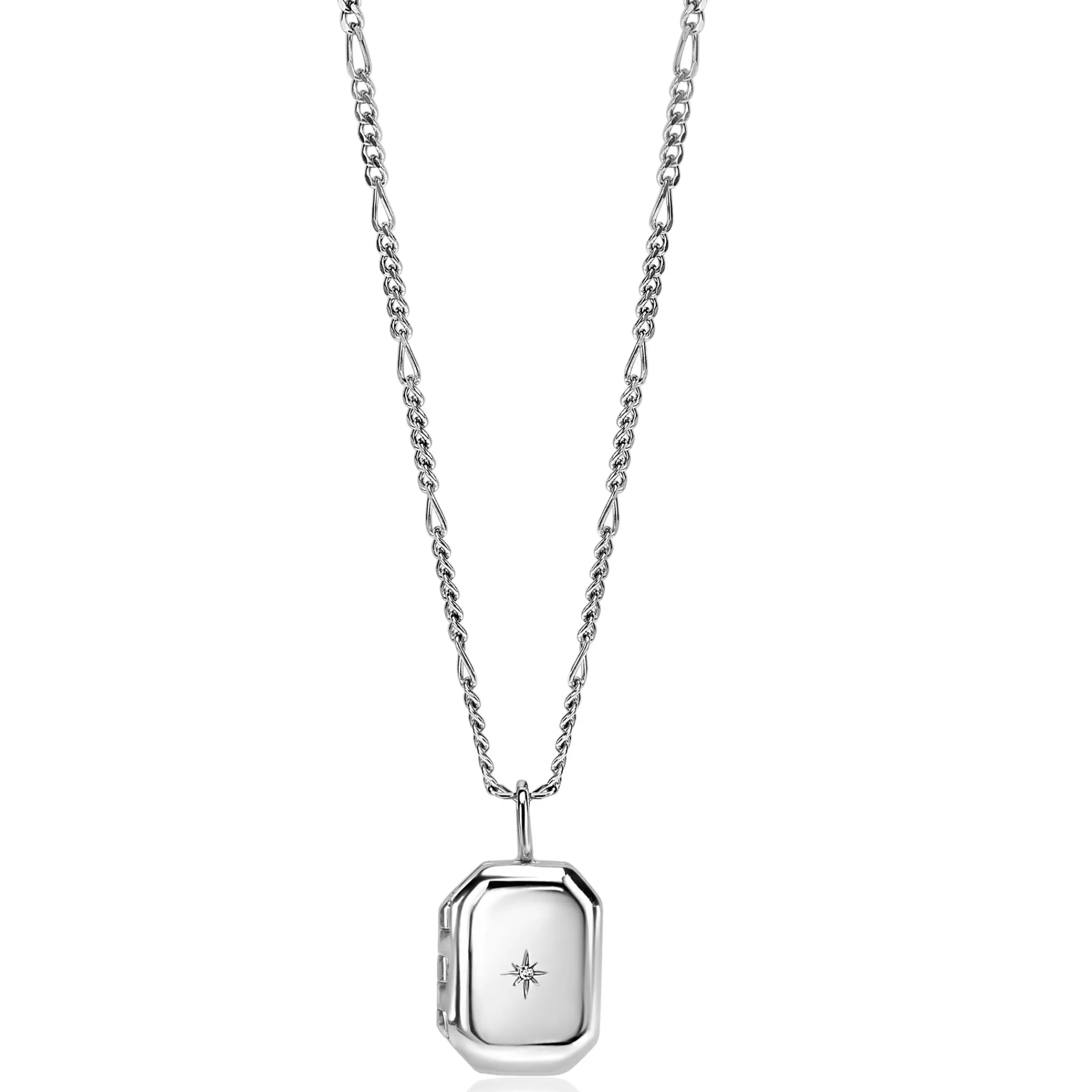 Clearance Zinzi 22mm zilveren medaillon rechthoek glanzend bezet met witte zirconia ZIH2425 (zonder collier)