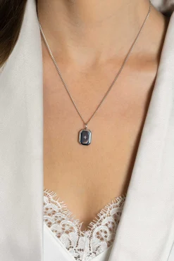 Clearance Zinzi 22mm zilveren medaillon rechthoek glanzend bezet met witte zirconia ZIH2425 (zonder collier)