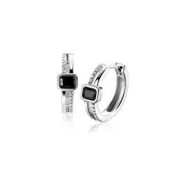 New Zinzi 16mm zilveren multi-look oorringen met rechthoekige zwarte zirkonia en witte zirkonia's. Luxe klapsluiting ZIO2626Z