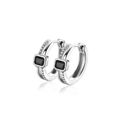 New Zinzi 16mm zilveren multi-look oorringen met rechthoekige zwarte zirkonia en witte zirkonia's. Luxe klapsluiting ZIO2626Z
