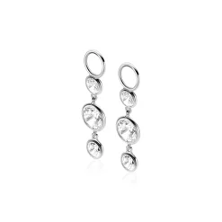 Clearance Zinzi 24mm zilveren oorbedels met 3 bungelende witte ronde zirconia's ZICH2593 (zonder oorringen)