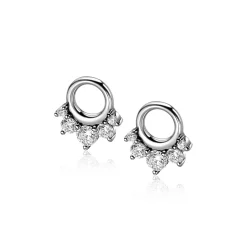Hot Zinzi 9mm zilveren oorbedels met vijf ronde zettingen in aflopende grootte, bezet met witte zirconia's ZICH2632 (zonder oorringen)