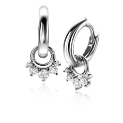Hot Zinzi 9mm zilveren oorbedels met vijf ronde zettingen in aflopende grootte, bezet met witte zirconia's ZICH2632 (zonder oorringen)