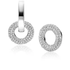 New Zinzi 12mm zilveren oorbedels open ronde vormen, bezet met witte zirconia's ZICH2446 (zonder oorringen)
