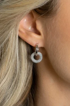 New Zinzi 12mm zilveren oorbedels open ronde vormen, bezet met witte zirconia's ZICH2446 (zonder oorringen)