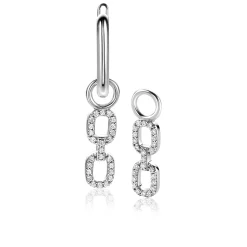 New Zinzi 19mm zilveren oorbedels met trendy ovale schakels, schitterend bezet met witte zirconia's ZICH2552 (zonder oorringen)