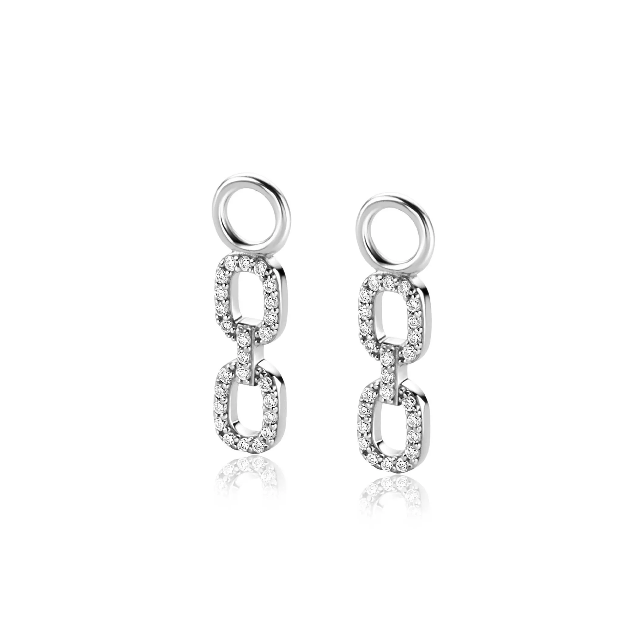 New Zinzi 19mm zilveren oorbedels met trendy ovale schakels, schitterend bezet met witte zirconia's ZICH2552 (zonder oorringen)