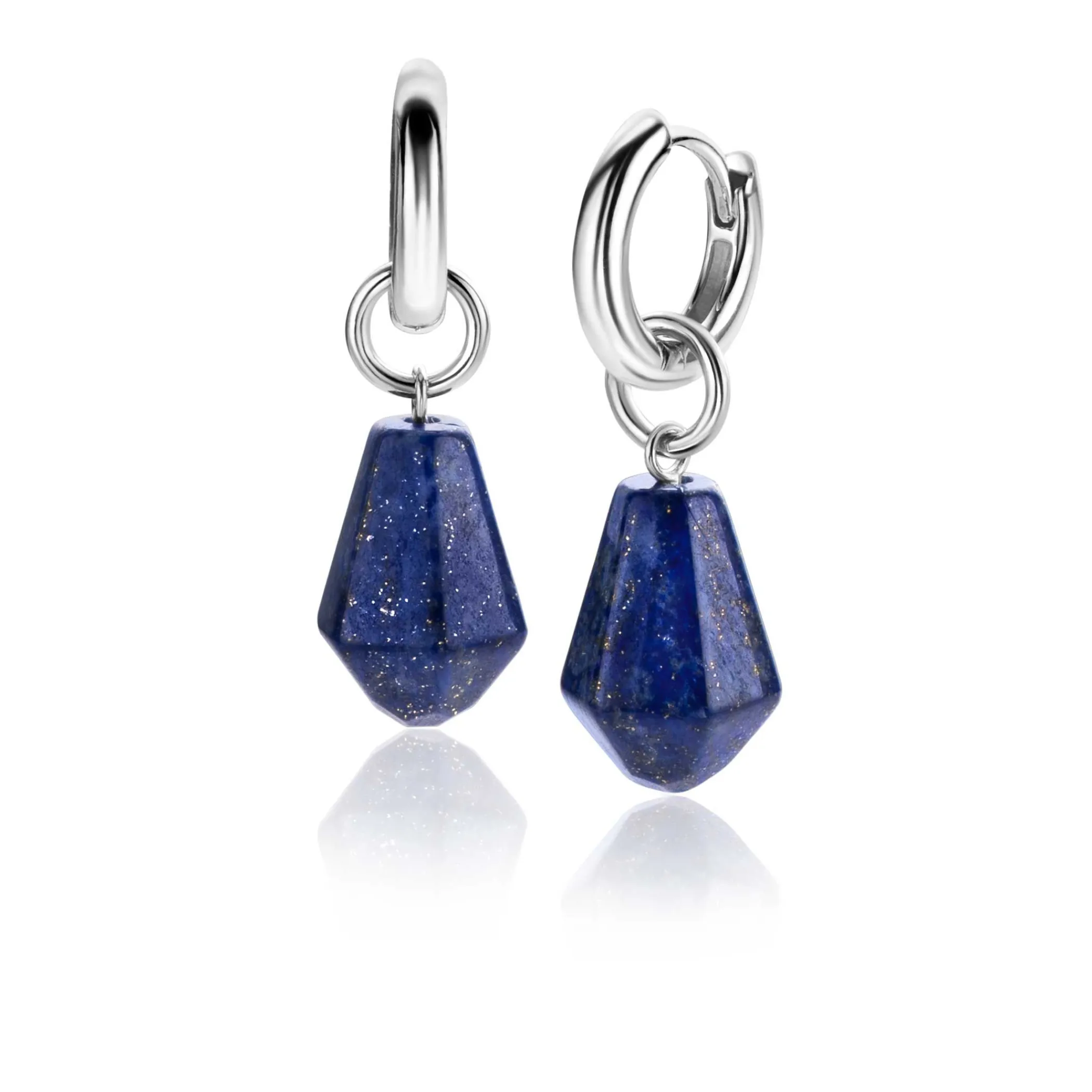 New Zinzi 19mm zilveren oorbedels in kegelvorm met lapis lazuli edelstenen ZICH2256L (zonder oorringen)