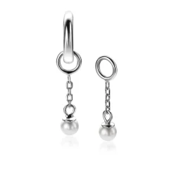 Outlet Zinzi 18mm zilveren oorbedels met schakelkettinkje en ronde witte glasparel 4mm ZICH2623 (zonder oorringen)