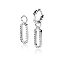New Zinzi 20mm zilveren oorbedels in ovale vorm, bezet met witte zirconia's ZICH2506 (zonder oorringen)