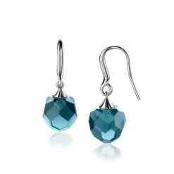 Clearance Zinzi 27mm zilveren oorhangers met beads blauw ZIO266B