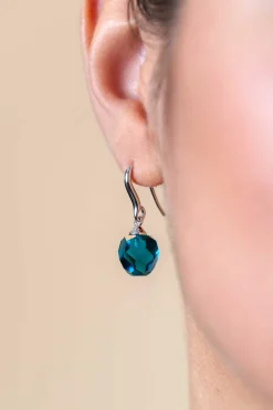 Clearance Zinzi 27mm zilveren oorhangers met beads blauw ZIO266B