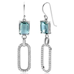 New Zinzi 58mm zilveren oorhangers met schitterende ovale schakel, bezet met witte zirconia's en groenachtig blauwe (petrol) kleursteen in vierpootszetting ZIO2487L