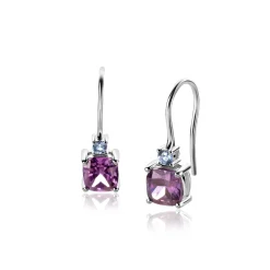 New Zinzi 19mm zilveren oorhangers met vierpootszettingen paarse en lichtblauwe kleurstenen ZIO2564H