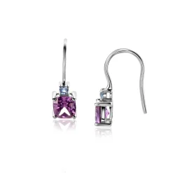 New Zinzi 19mm zilveren oorhangers met vierpootszettingen paarse en lichtblauwe kleurstenen ZIO2564H