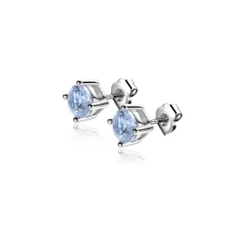 Sale Zinzi 6mm zilveren oorknoppen ronde lichtblauwe kleursteen chatonzetting ZIO1383B
