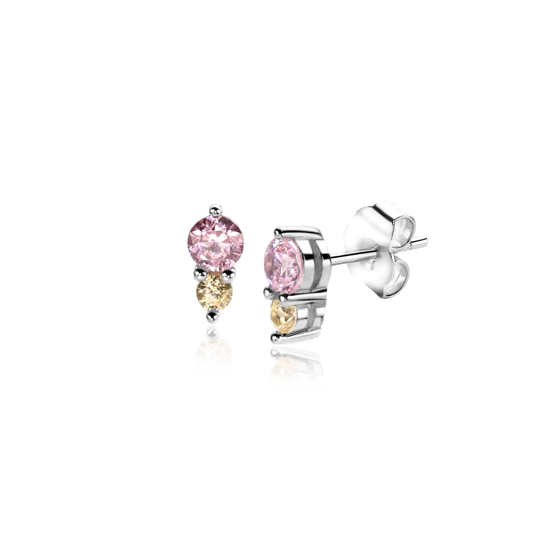 New Zinzi 6mm zilveren oorknopjes rond roze champagne ZIO2501