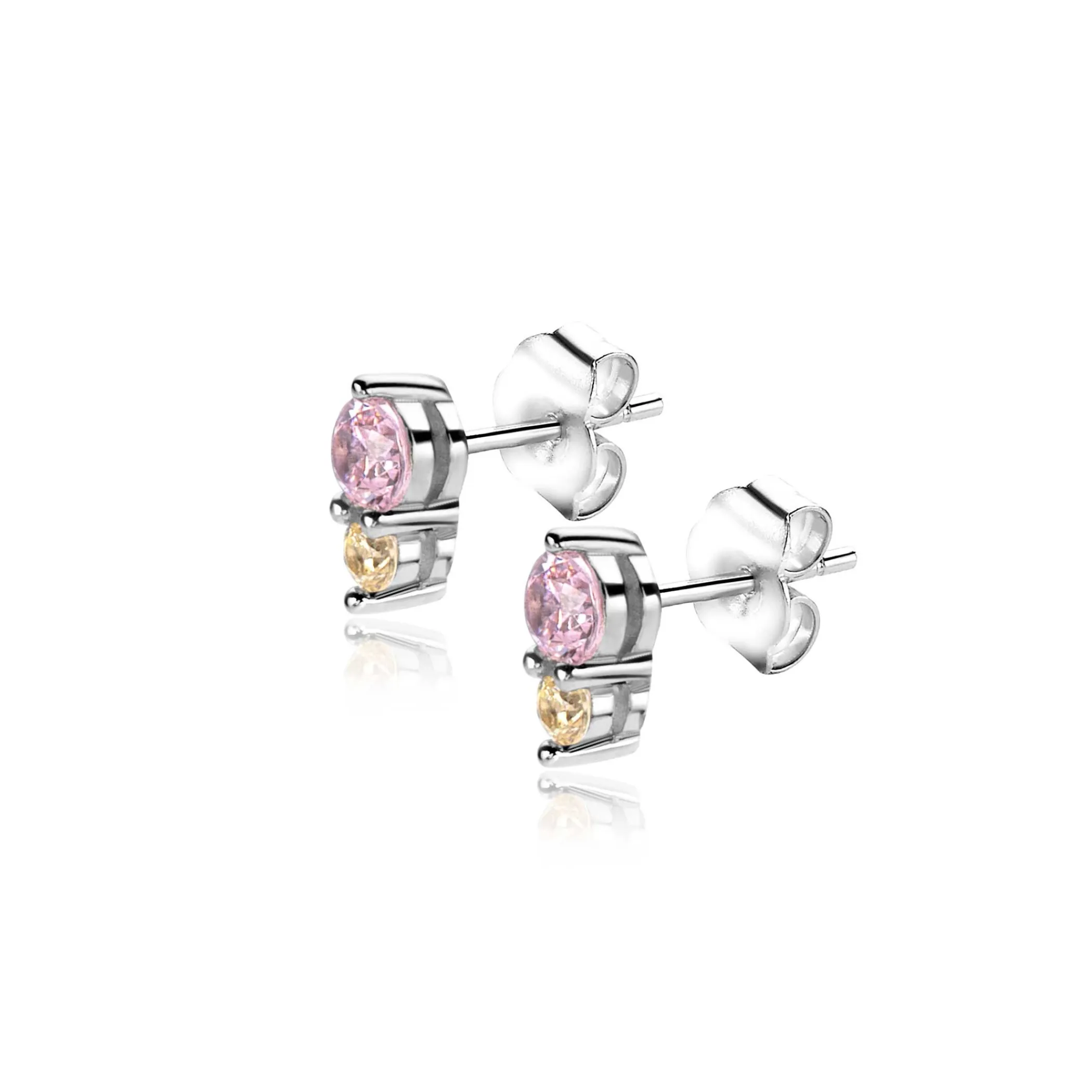 New Zinzi 6mm zilveren oorknopjes rond roze champagne ZIO2501