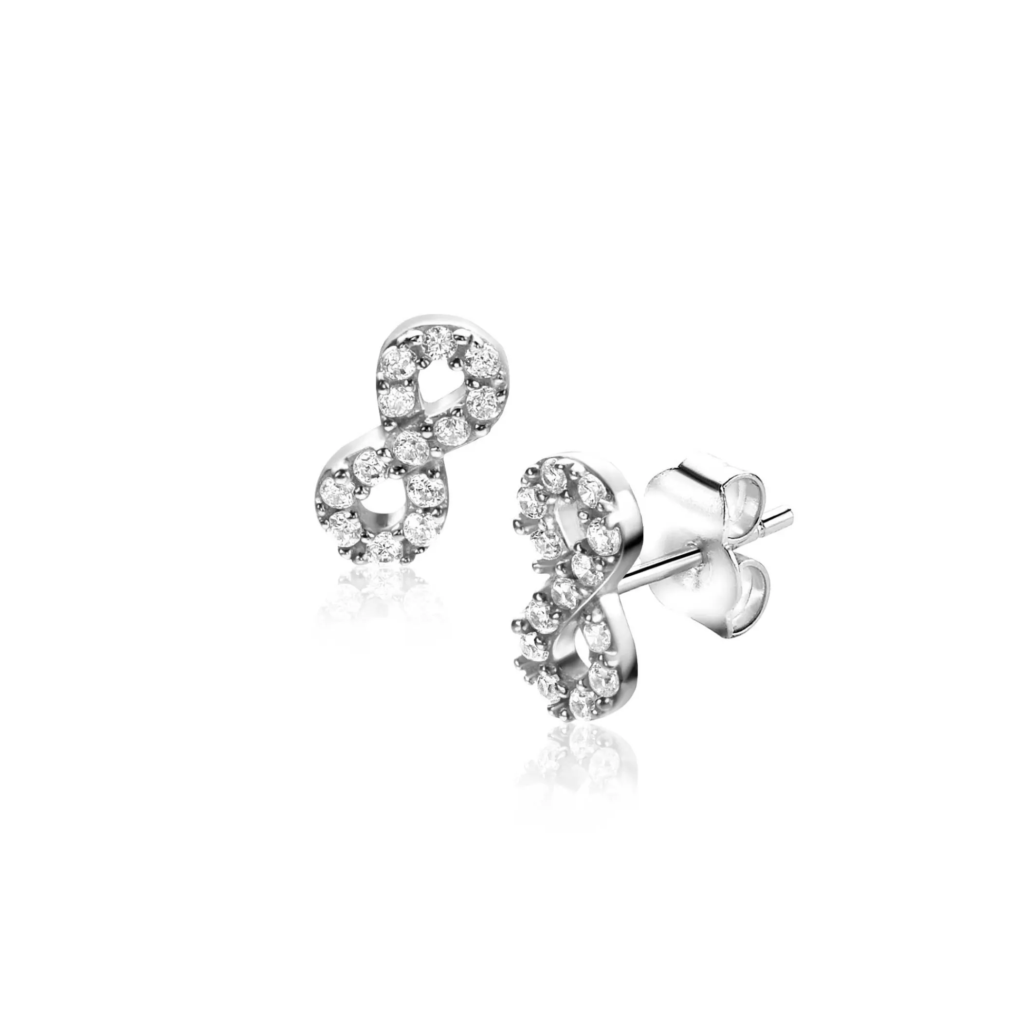 Sale Zinzi 8mm zilveren oorknoppen Infinity bezet met witte zirconia's ZIO2597