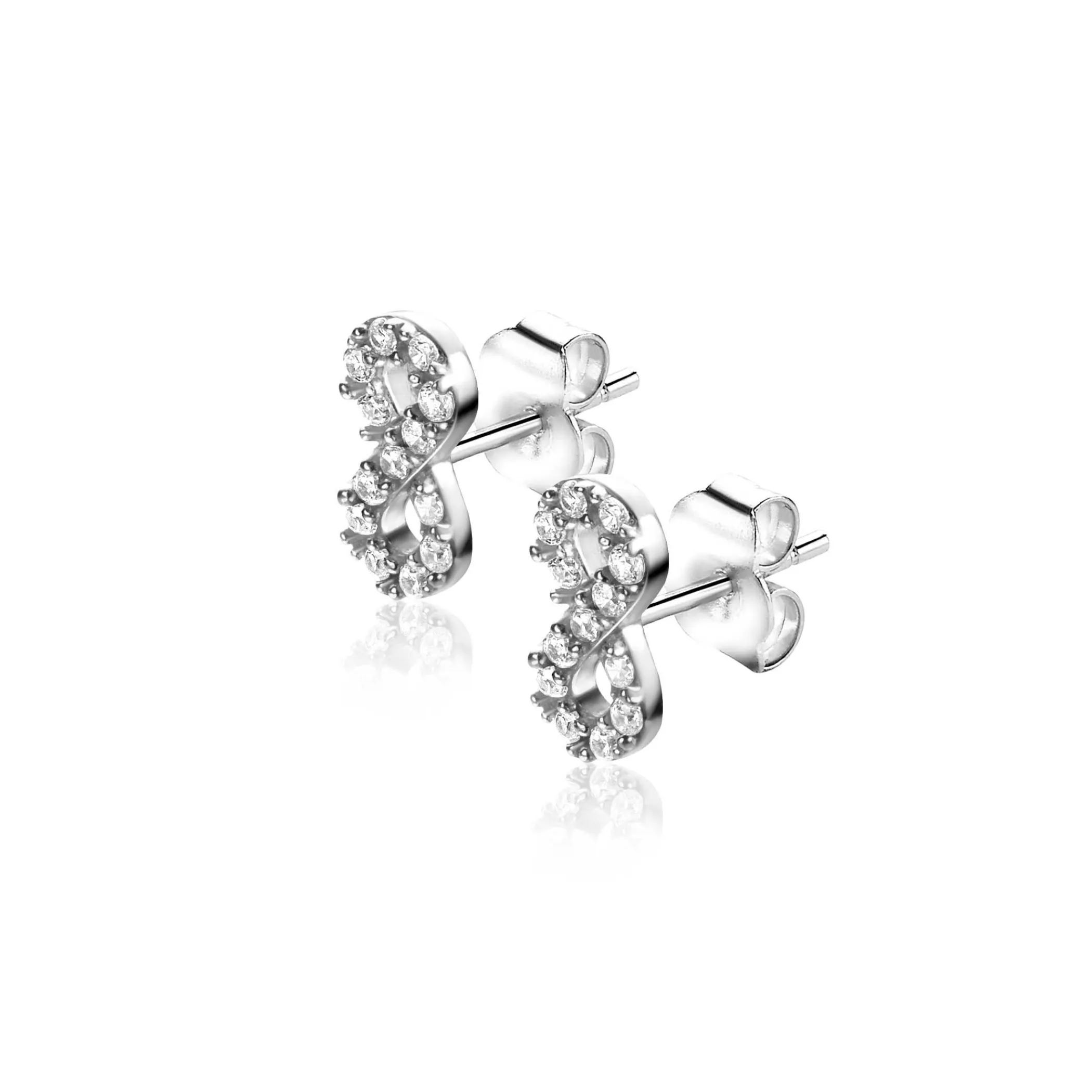 Sale Zinzi 8mm zilveren oorknoppen Infinity bezet met witte zirconia's ZIO2597