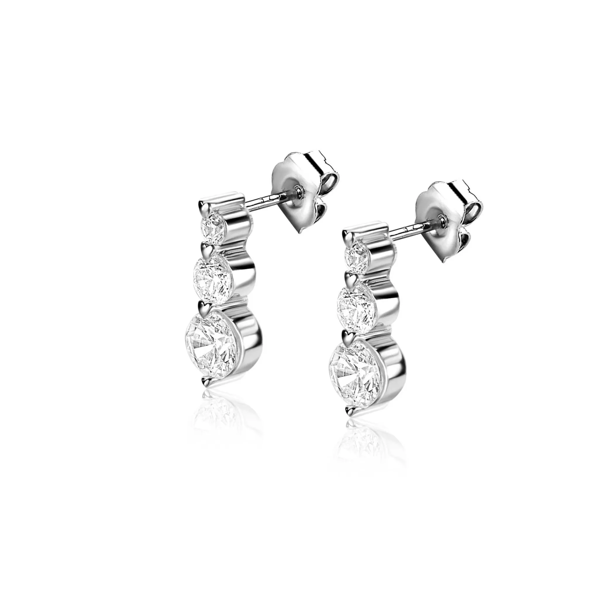 Outlet Zinzi 11mm zilveren oorknopjes, bezet met drie ronde witte zirconia's in oplopend formaat ZIO2439
