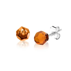 Outlet Zinzi 6mm zilveren oorknoppen met bruin beads ZIO1317BR