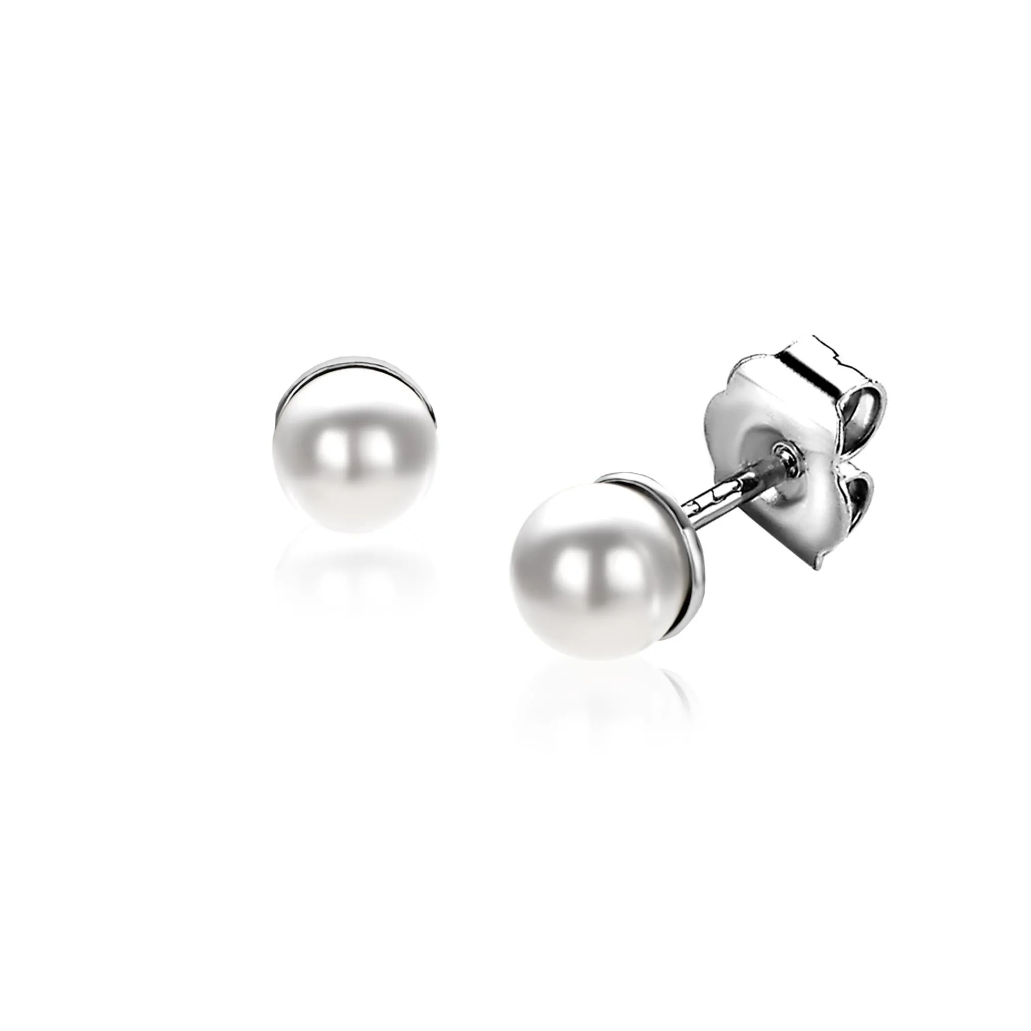 Outlet Zinzi 4mm zilveren oorknoppen wit parel ZIO1318