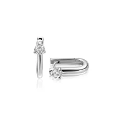 Outlet Zinzi 14mm zilveren oorringen U-vorm met witte zirkonia ZIO2733