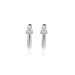Outlet Zinzi 14mm zilveren oorringen U-vorm met witte zirkonia ZIO2733