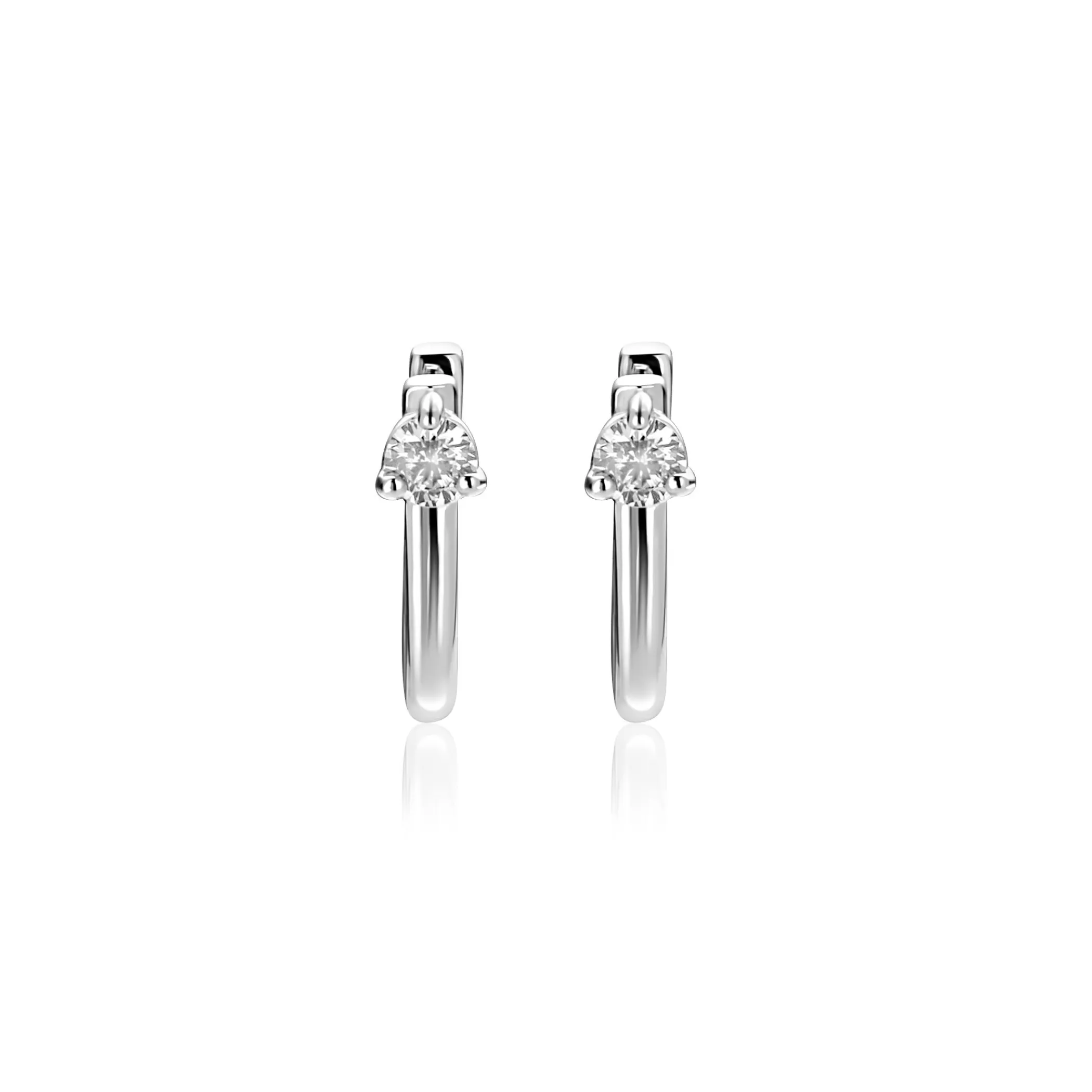 Outlet Zinzi 14mm zilveren oorringen U-vorm met witte zirkonia ZIO2733