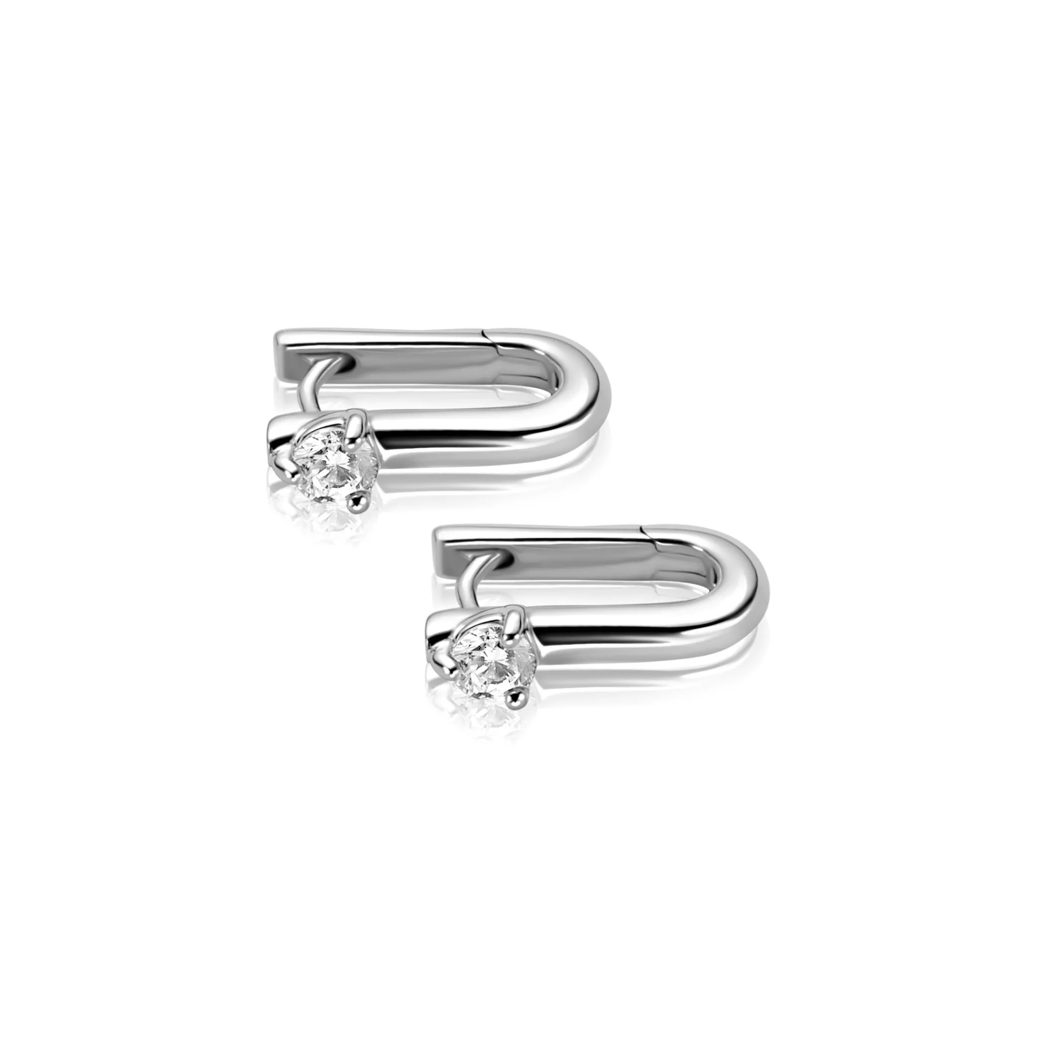 Outlet Zinzi 14mm zilveren oorringen U-vorm met witte zirkonia ZIO2733