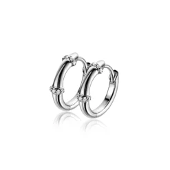 Best Zinzi 15mm zilveren oorringen met bamboo uitstraling, bezet met witte zirkonia's en luxe klapsluiting ZIO2687