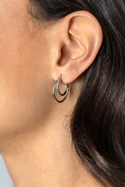 New Zinzi 23mm zilveren oorringen met een dubbele oorring in het midden. Een trendy multi-look uitstraling ZIO2483