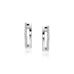 Clearance Zinzi 14mm zilveren oorringen met een multi-look uitstraling, bezet met witte zirconia's, met luxe klapsluiting 14x3mm ZIO2452