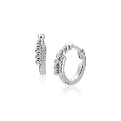 Hot Zinzi 14mm zilveren oorringen slagmodel bezet met witte zirkonia’s, luxe scharniersluiting ZIO2729