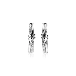 Zinzi 19mm zilveren oorringen met speelse twist en knoop. Luxe klapsluiting ZIO2680