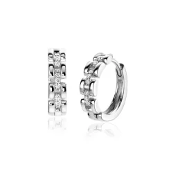 Zinzi 16mm zilveren oorringen met rolex-style schakels en middenbaan bezet met witte zirconia's, met luxe klapsluiting 16x4mm ZIO2504
