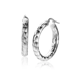 Discount Zinzi 28mm zilveren oorringen met mooi bewerkte buis 4,5mm breed en handige bovensluiting ZIO2575